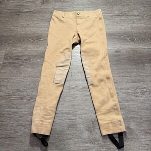 Horze Equestrian Breeches Girls XL 14/16 Tan Cotton Knee Patch Riding Jodhpurs